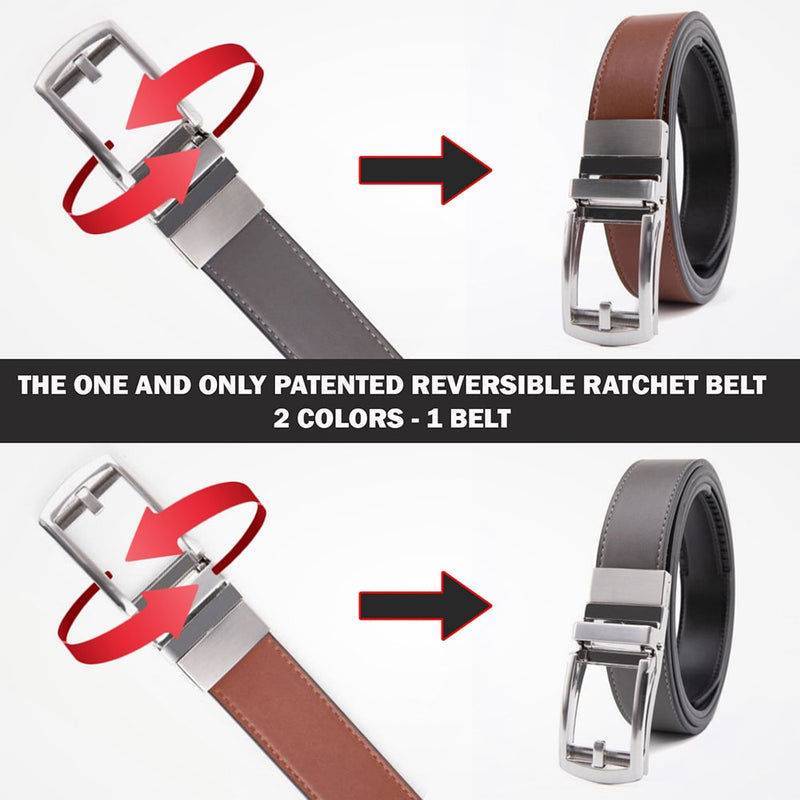 Patented Reversible Ratchet Belt - 2 colors - (2 Pack!)